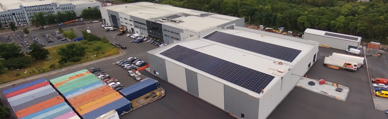 Rooftop solar panels at Intersport Elverys' national distribution hub