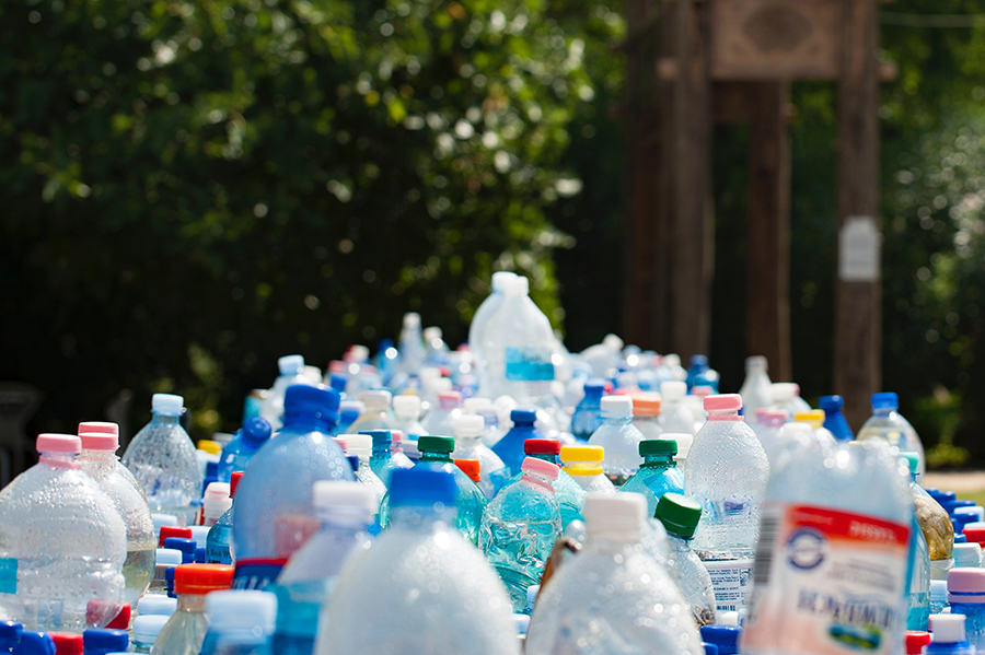 Empty plastic bottles, sorted for recycling