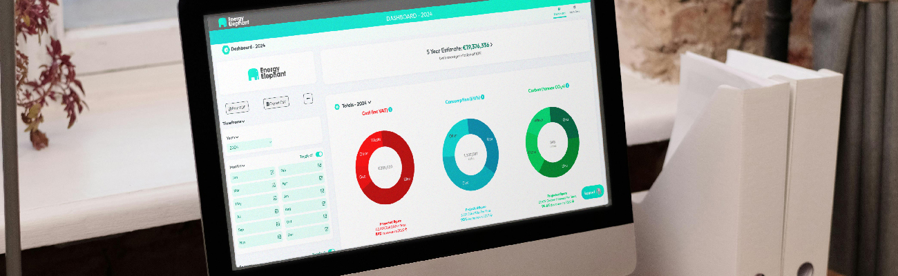 A computer monitor displaying the EnergyElephant dashboard.